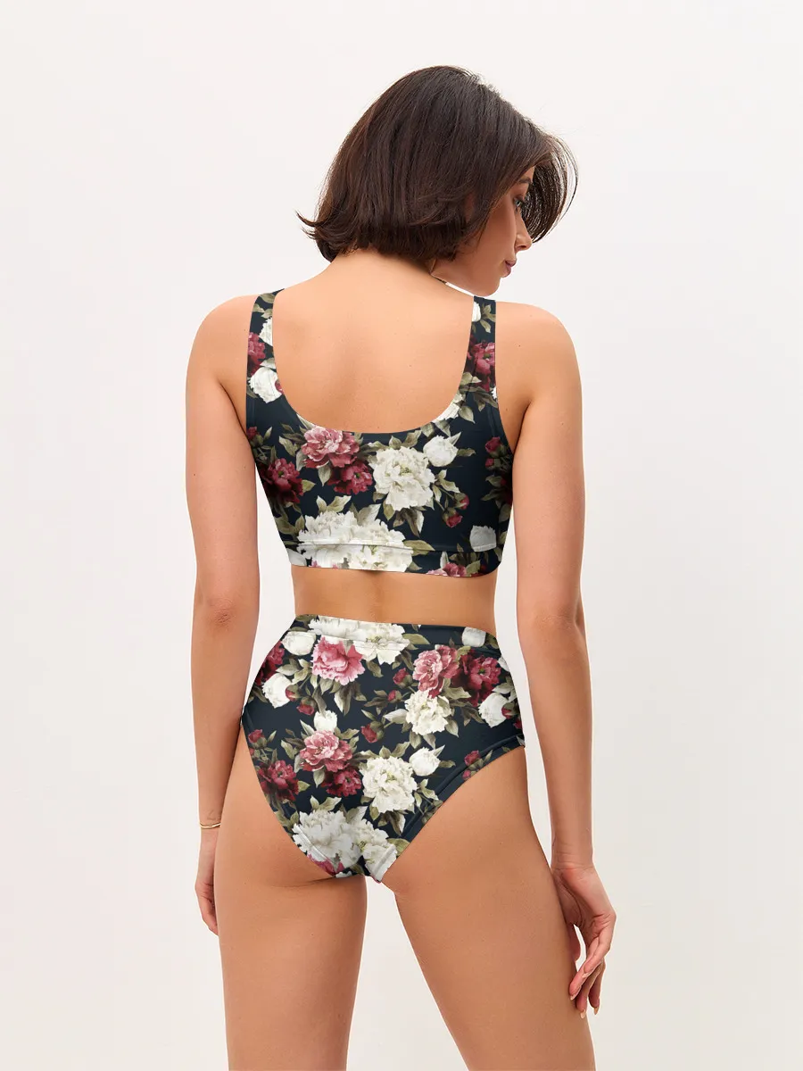 Женские топ и трусы / Акварель, розы