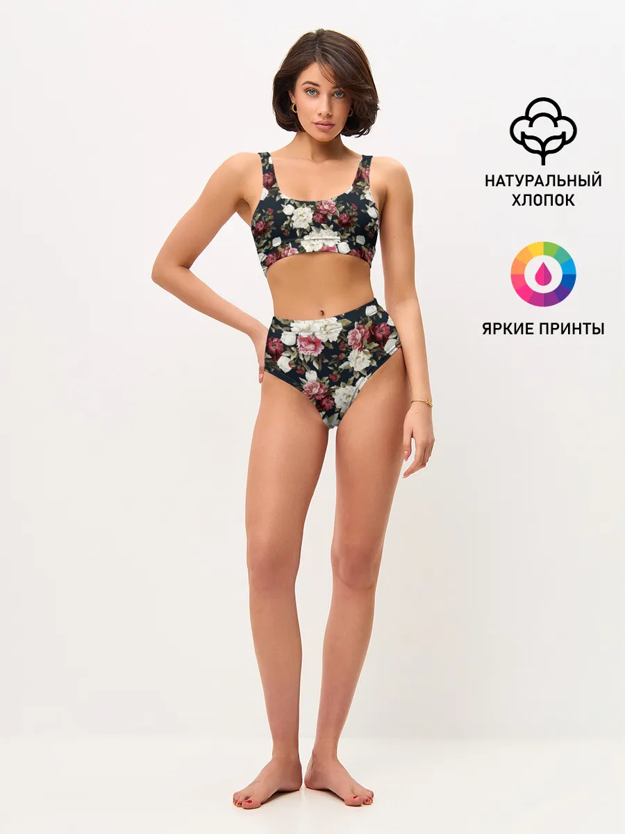Женские топ и трусы / Акварель, розы