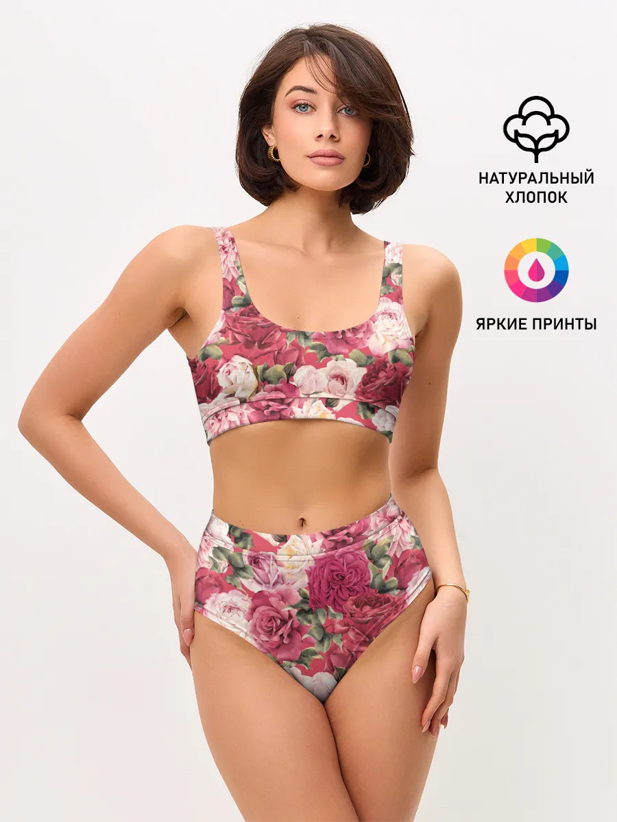 Женские топ и трусы / Акварель, розы