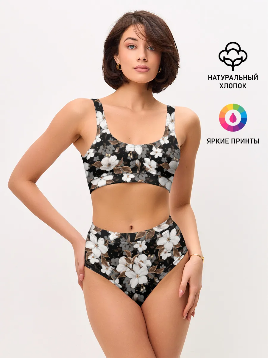 Женские топ и трусы / Белые цветы
