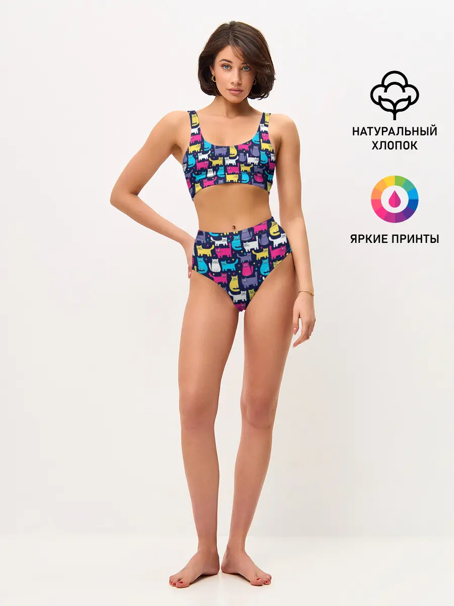 Женские топ и трусы / Разноцветные котики