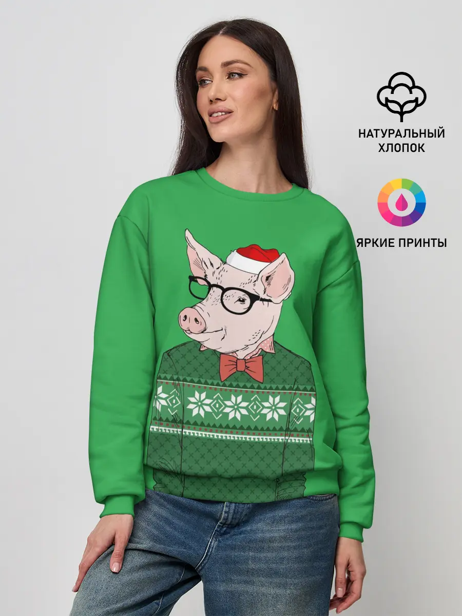 Женский свитшот / New Year Hipster Pig