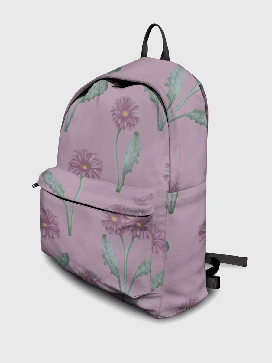 Рюкзак джинсовый / Розовые герберы на розовом фоне