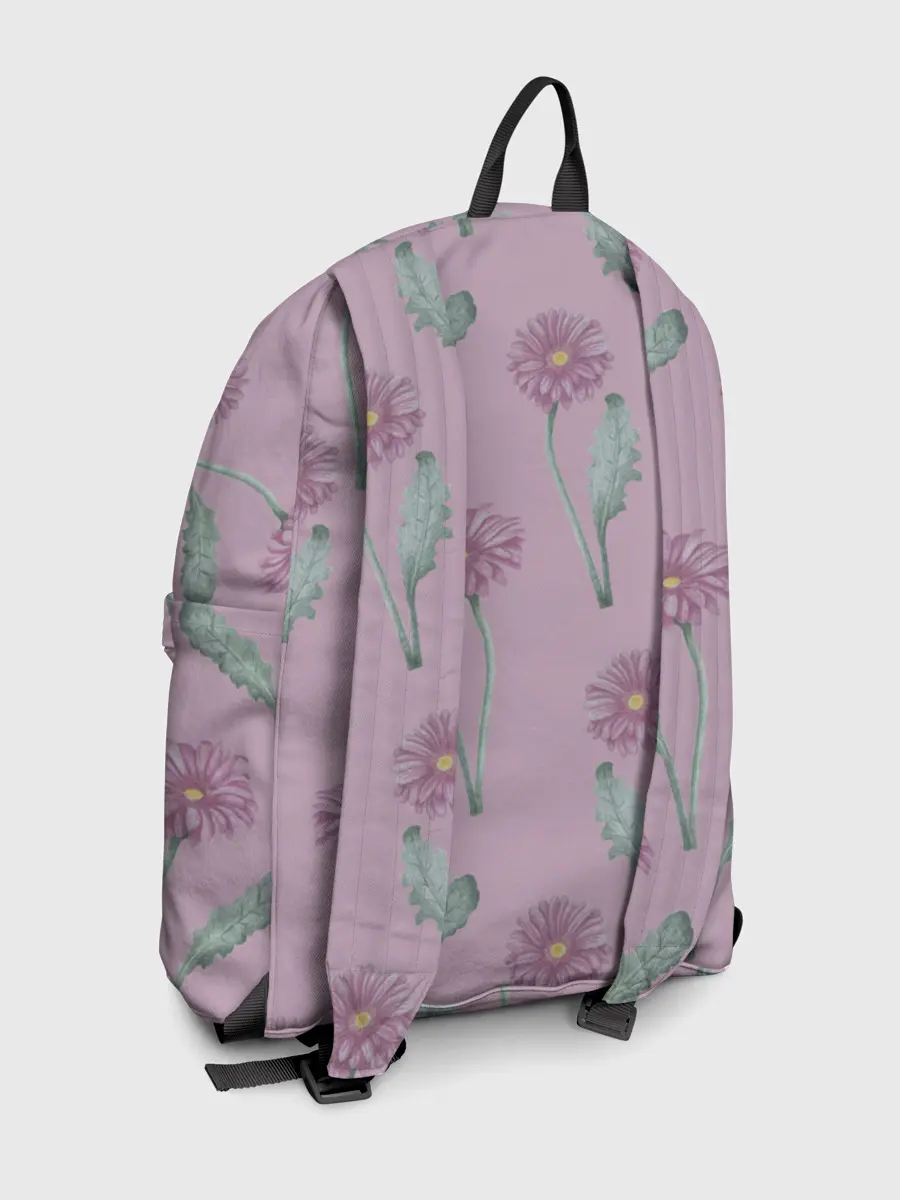 Рюкзак джинсовый / Розовые герберы на розовом фоне