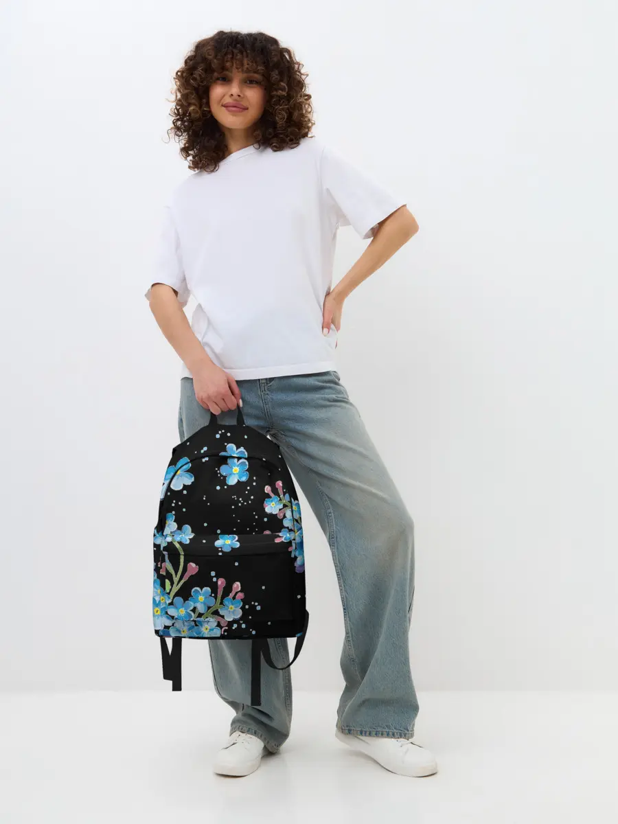 Рюкзак джинсовый / Букет голубых цветов