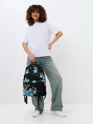 Рюкзак джинсовый / Букет голубых цветов