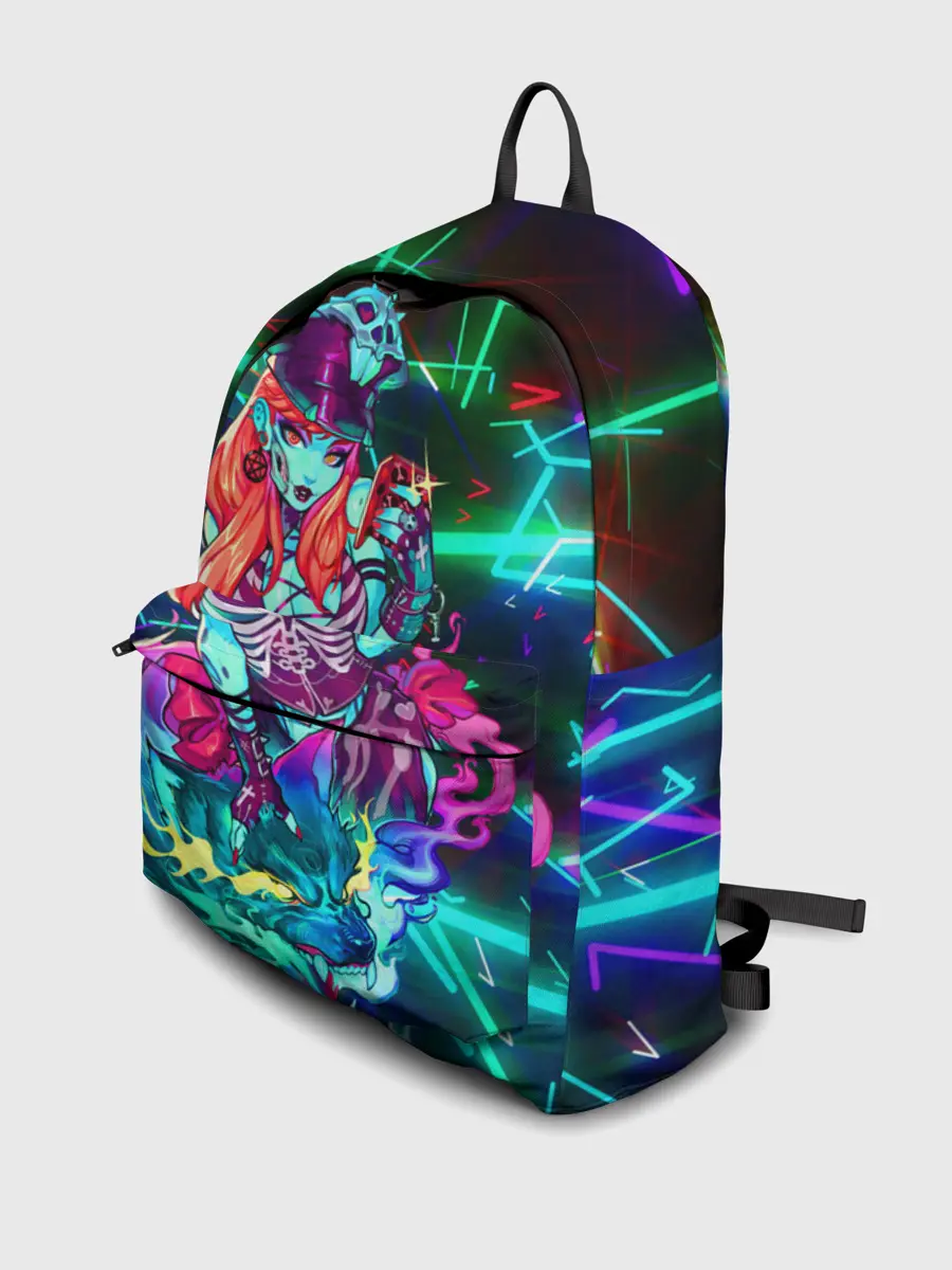 Рюкзак джинсовый / Неоновая ведьма с волком