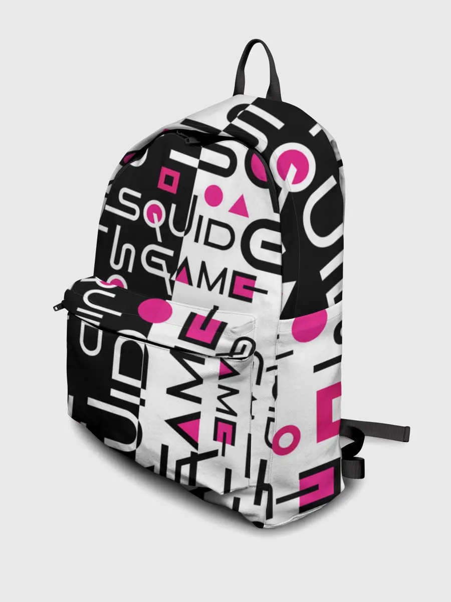 Рюкзак джинсовый / ИГРА В КАЛЬМАРА / ЧЁРНО БЕЛЫЙ ПАТТЕРН ЛОГО