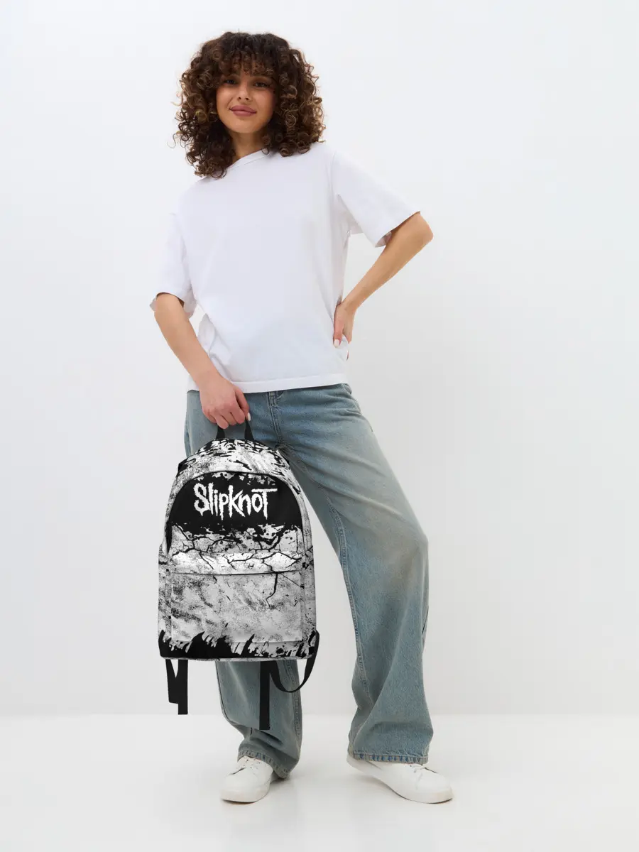 Рюкзак джинсовый / Надпись Слипкнот Рок Группа ЧБ | Slipknot