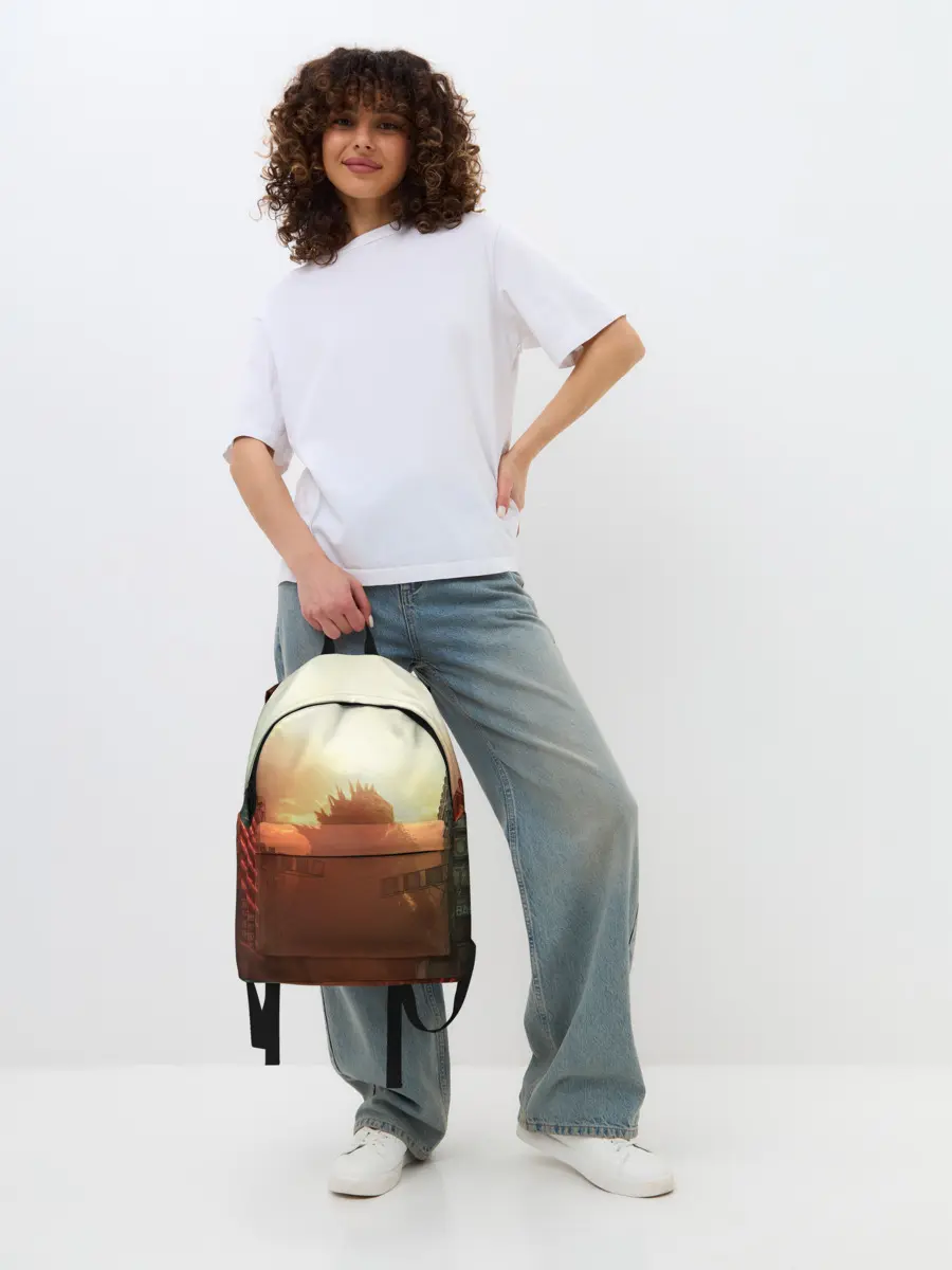 Рюкзак джинсовый / ГОДЗИЛЛА РАЗРУШАЕТ ГОРОД