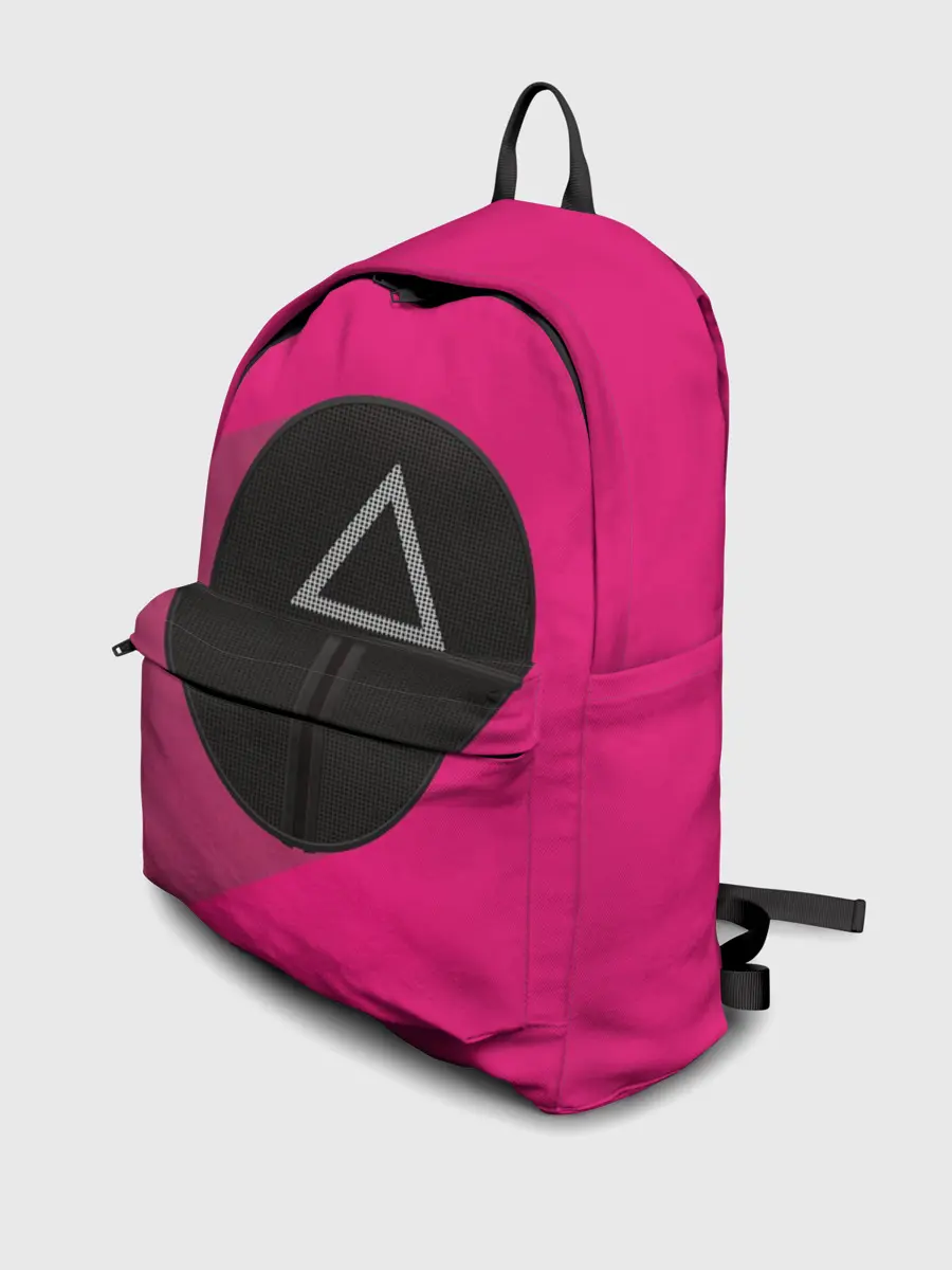 Рюкзак джинсовый / ИГРА В КАЛЬМАРА МАСКА ТРЕУГОЛЬНИК С ТЕНЬЮ