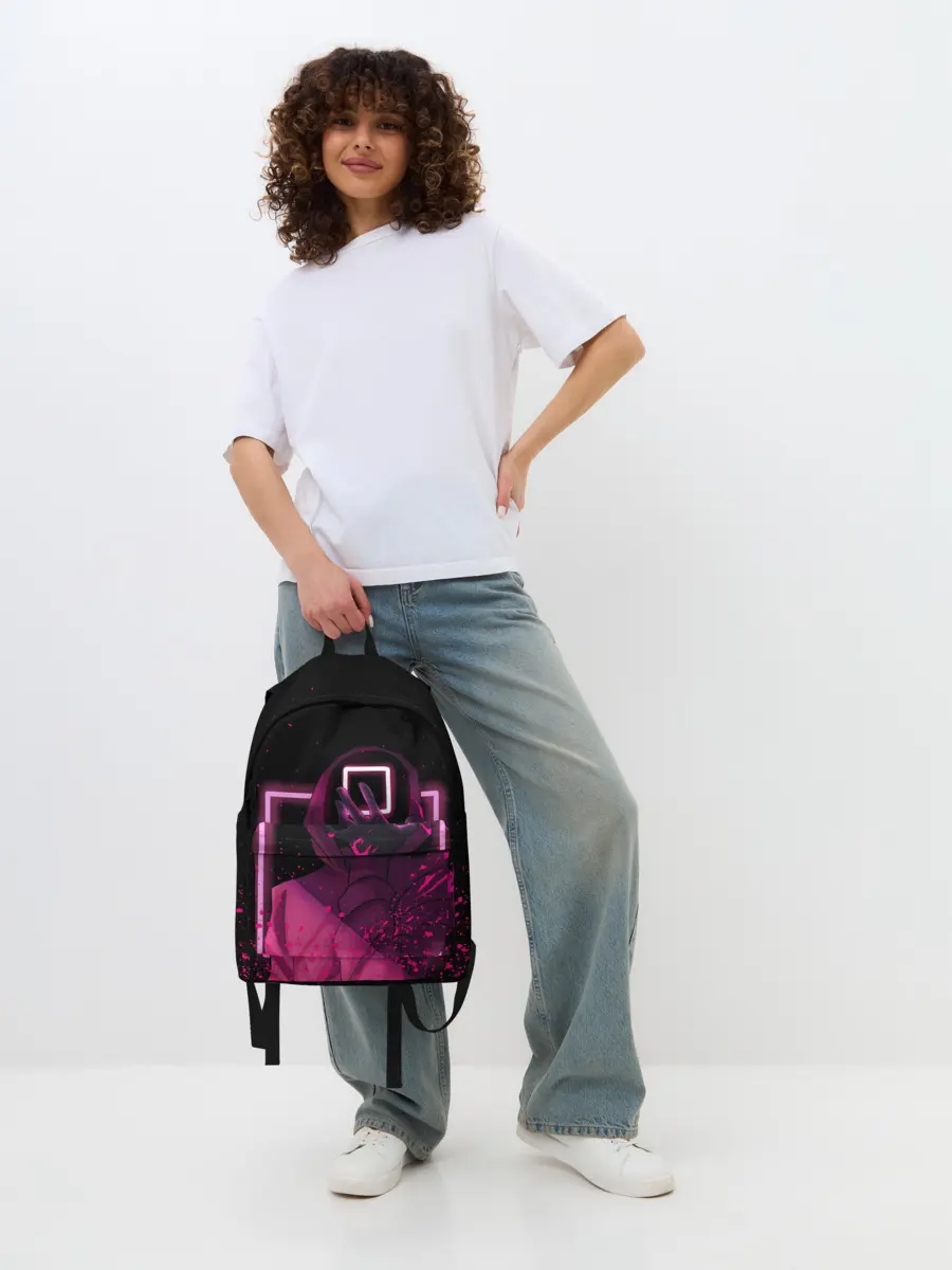 Рюкзак джинсовый / ИГРА В КАЛЬМАРА НЕОН, СТРАЖ КВАДРАТ 029