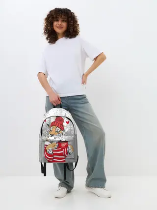Рюкзак джинсовый / Тигр с чашкой кофе