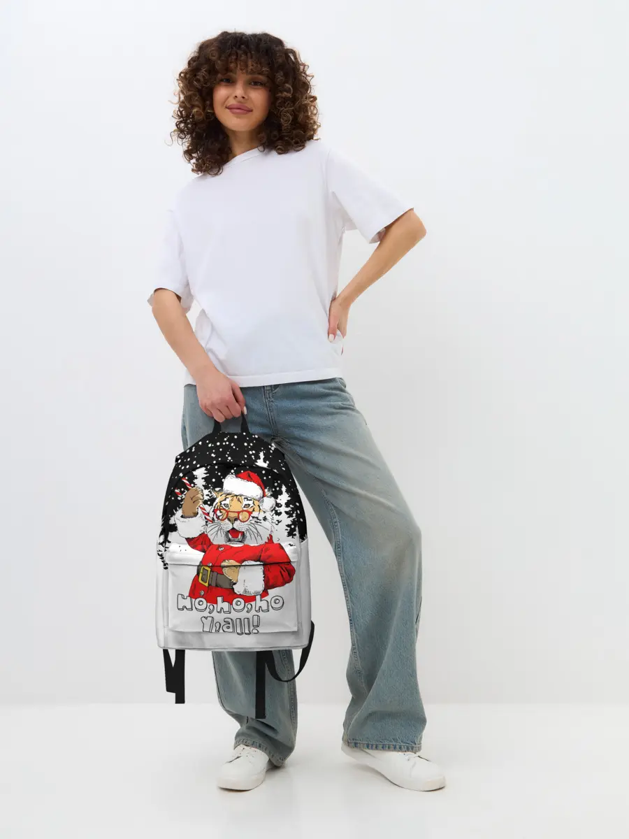 Рюкзак джинсовый / Тигр в шубе Санта Клауса