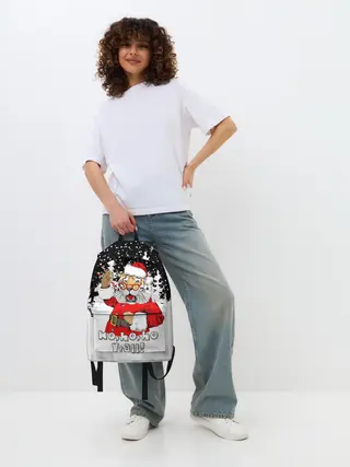 Рюкзак джинсовый / Тигр в шубе Санта Клауса