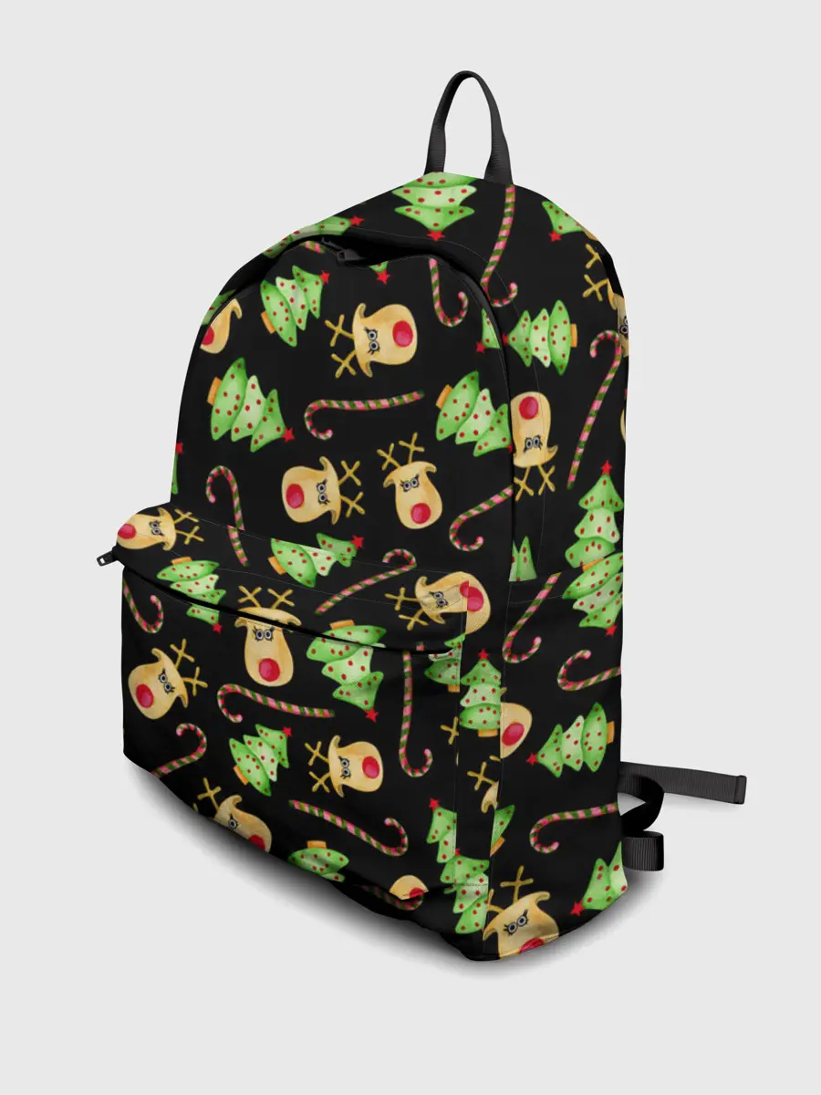 Рюкзак джинсовый / Олени, елки и карамель