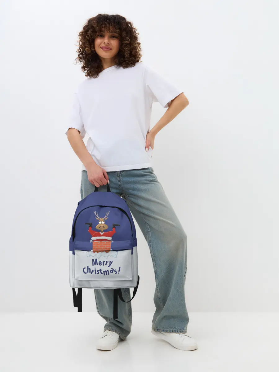 Рюкзак джинсовый / Санта в трубе с Оленем