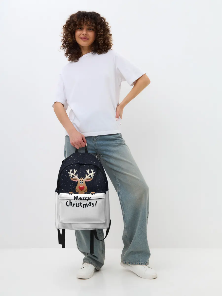 Рюкзак джинсовый / Новогодний Оленёнок Рудольф