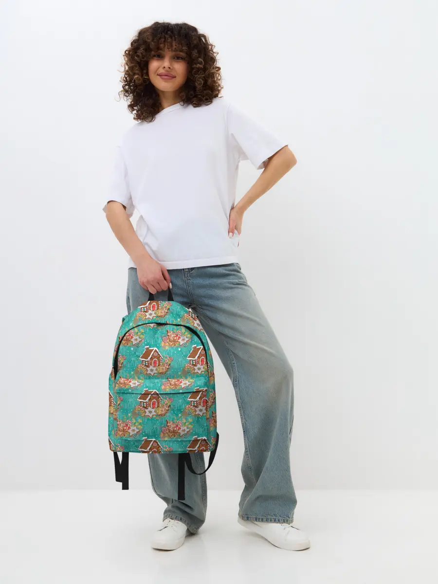 Рюкзак джинсовый / Рождественские пряники паттерн