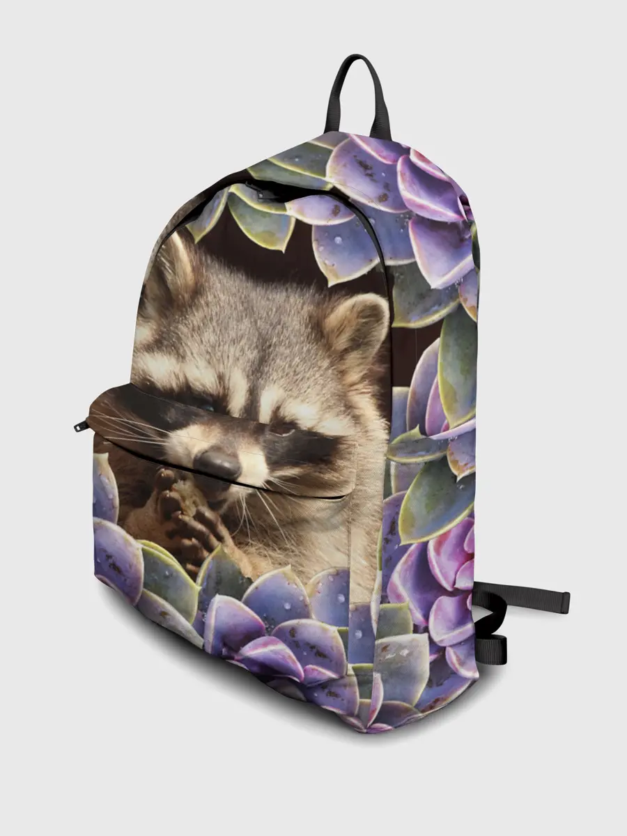 Рюкзак джинсовый / Енот среди цветов