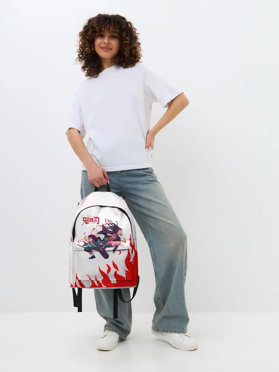 Рюкзак джинсовый / Танджиро и Незуко в огне