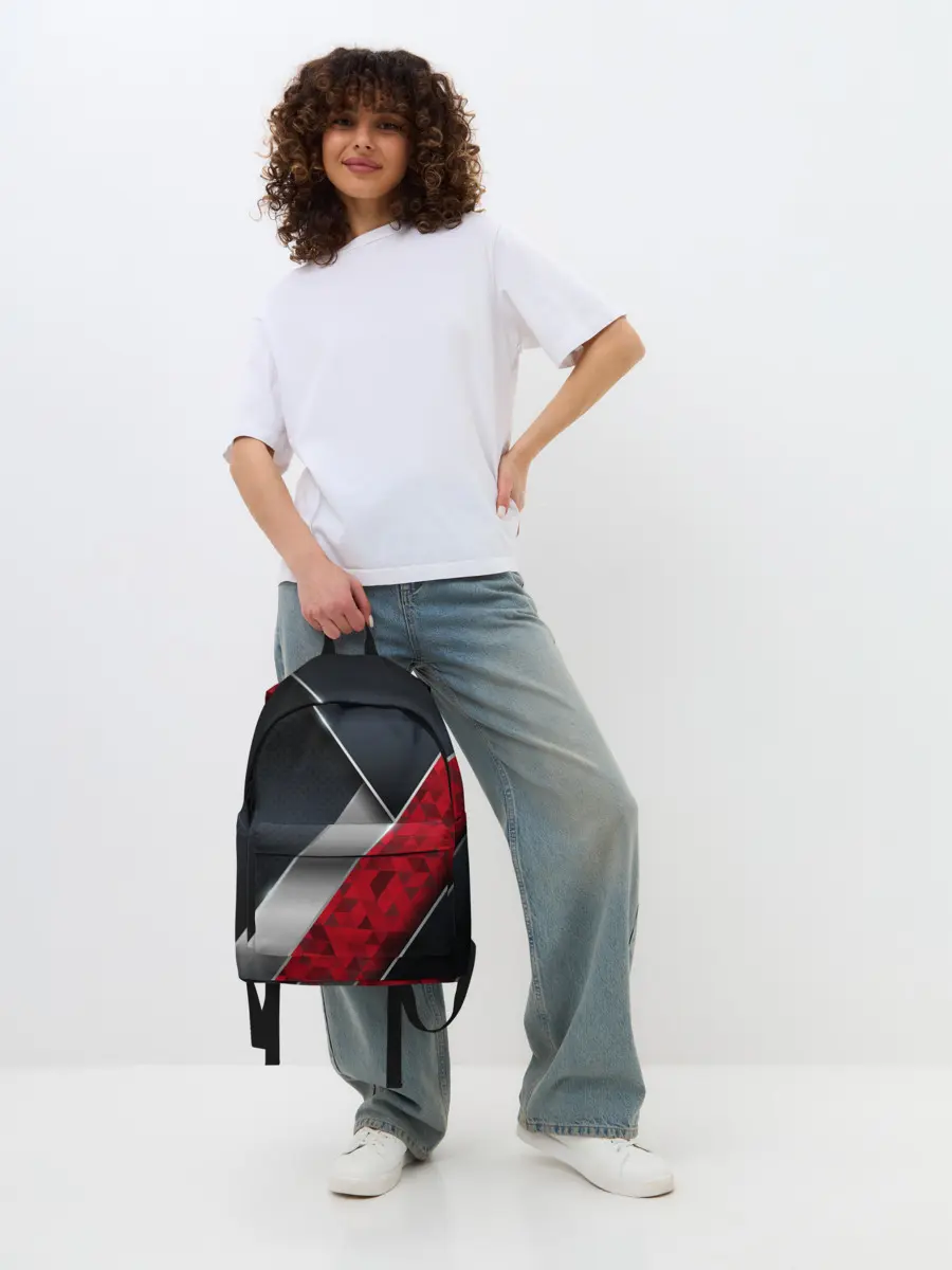 Рюкзак джинсовый / 3D BLACK AND RED METAL