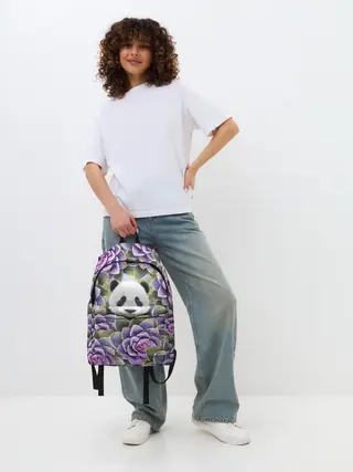 Рюкзак джинсовый / Панда среди цветов