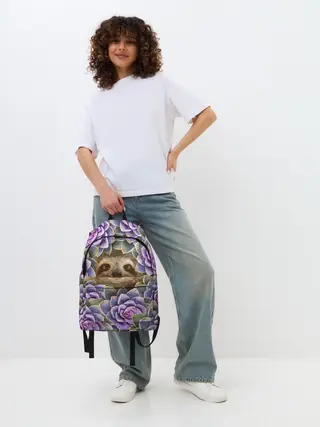 Рюкзак джинсовый / Ленивец среди цветов