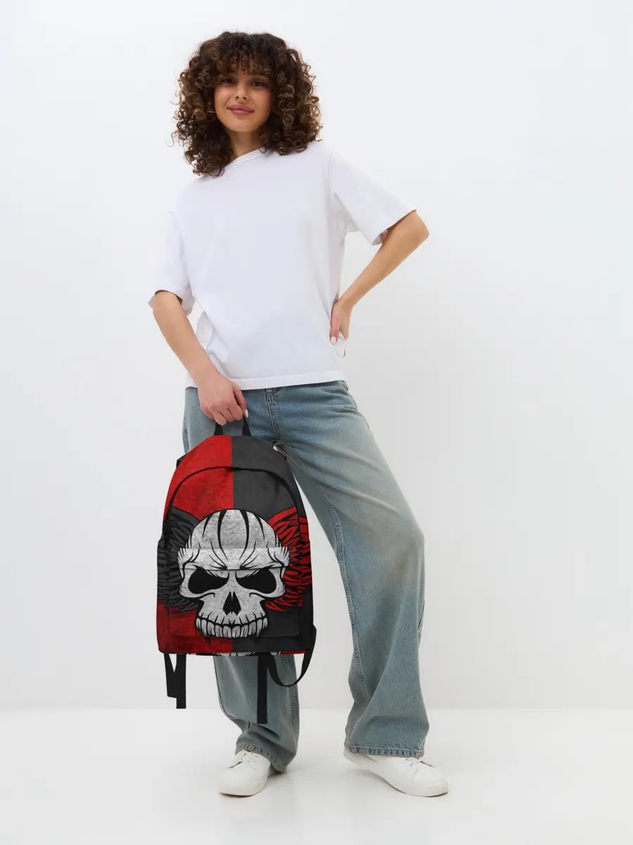 Рюкзак джинсовый / Крылатый череп 3D