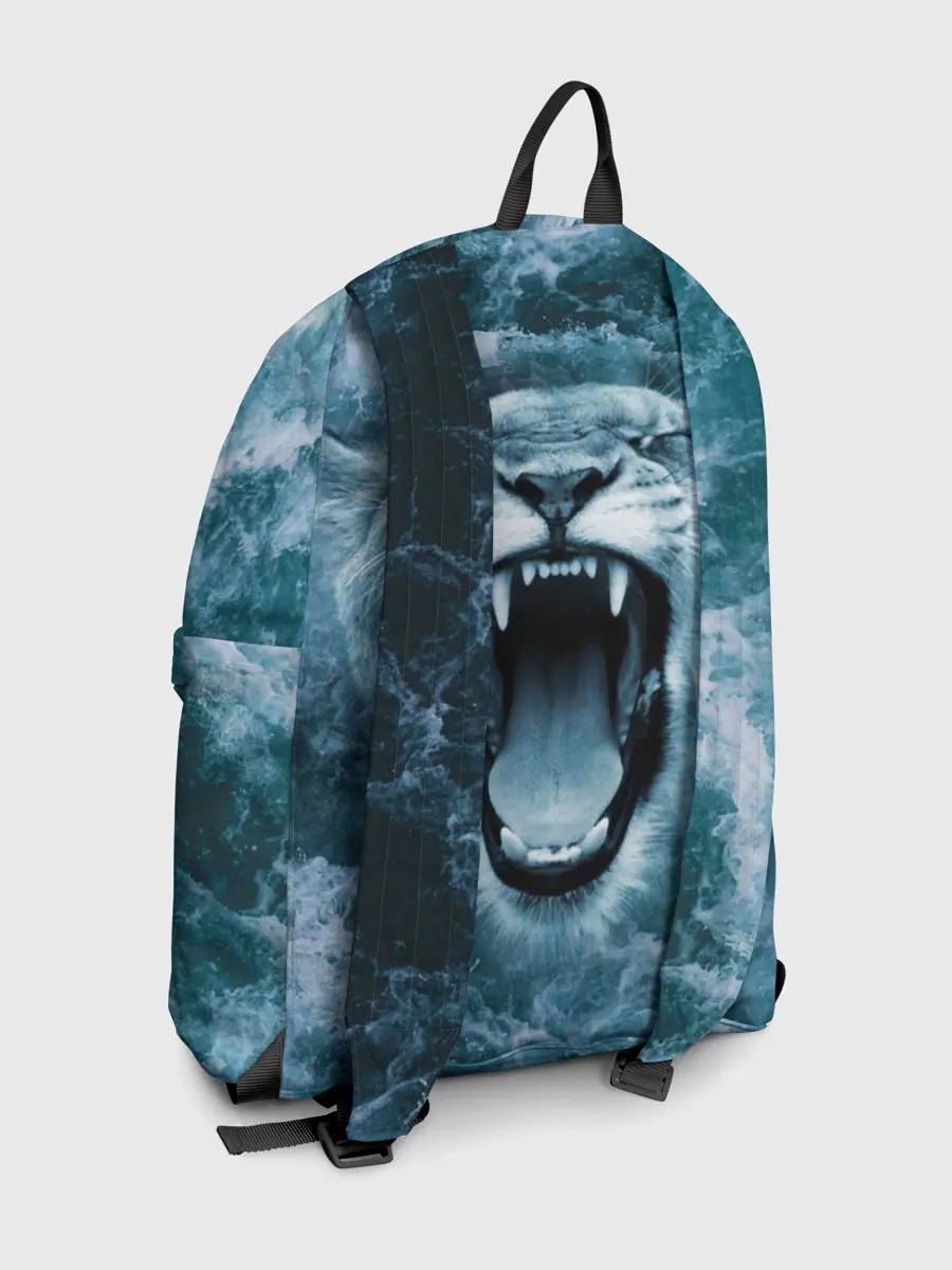 Рюкзак джинсовый / Львица в бушующих волнах