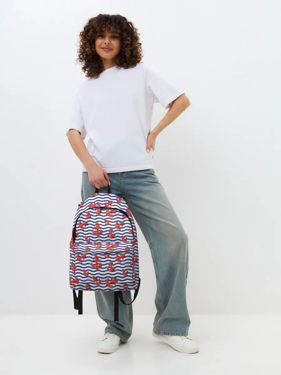 Рюкзак джинсовый / Красные якоря