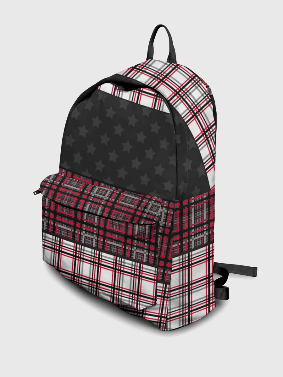 Рюкзак джинсовый / Комбинированный красно-серый