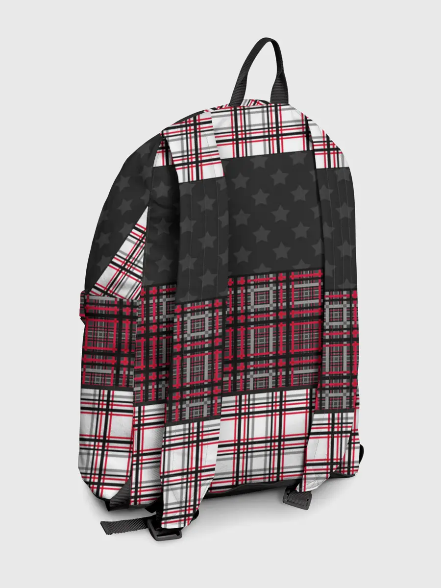 Рюкзак джинсовый / Комбинированный красно-серый