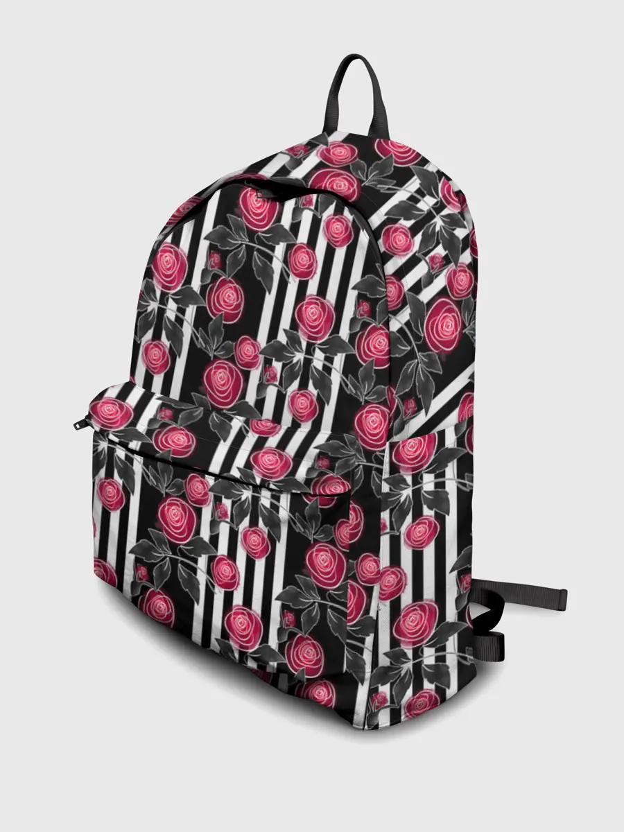 Рюкзак джинсовый / акварельные розы на полосатом