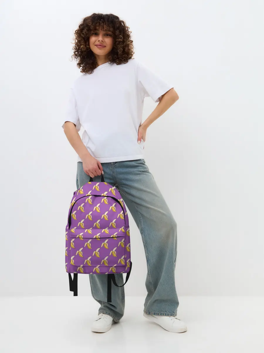 Рюкзак джинсовый / Бананы на лиловом паттерн
