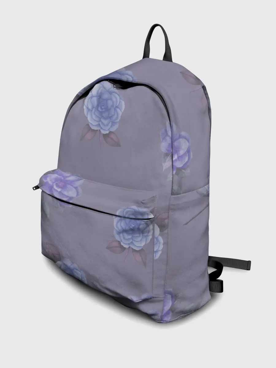 Рюкзак джинсовый / Голубые камелии на сером