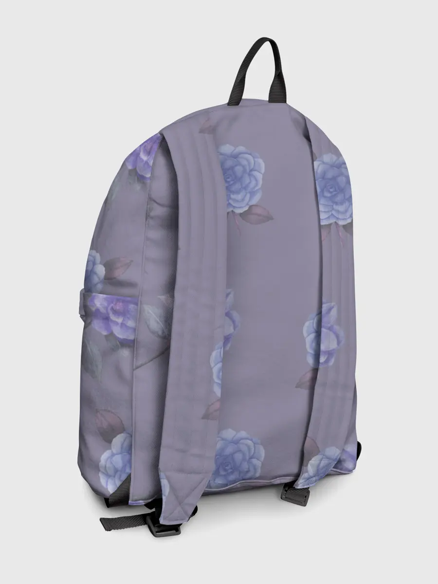 Рюкзак джинсовый / Голубые камелии на сером