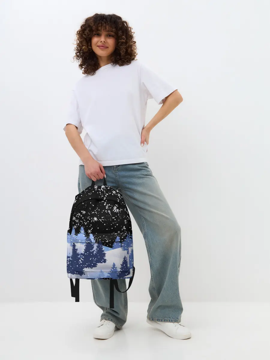 Рюкзак джинсовый / Снежная ночь в зимнем лесу