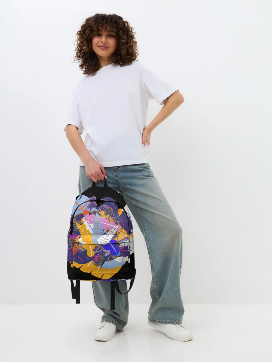 Рюкзак джинсовый / узор из листьев и цветов