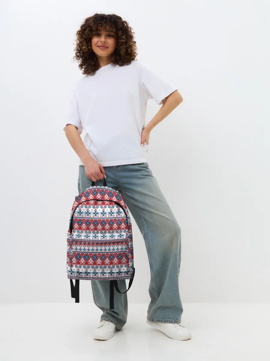 Рюкзак джинсовый / Этнический красно-синий узор