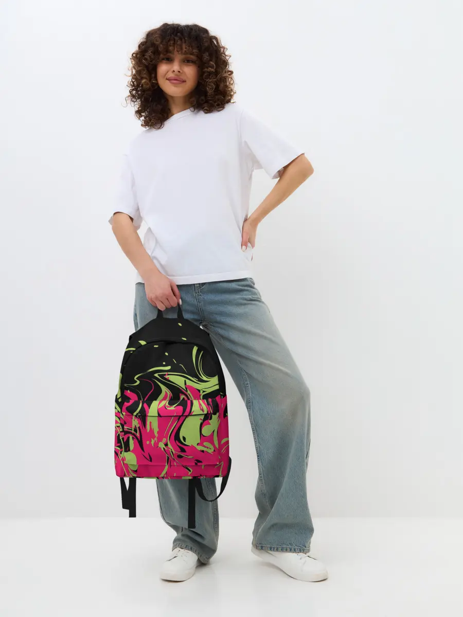 Рюкзак джинсовый / Черно малиновый абстрактный