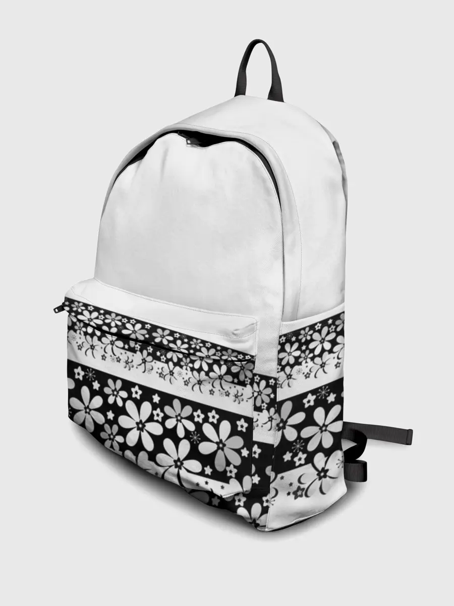 Рюкзак джинсовый / Черно-белый цветочный принт