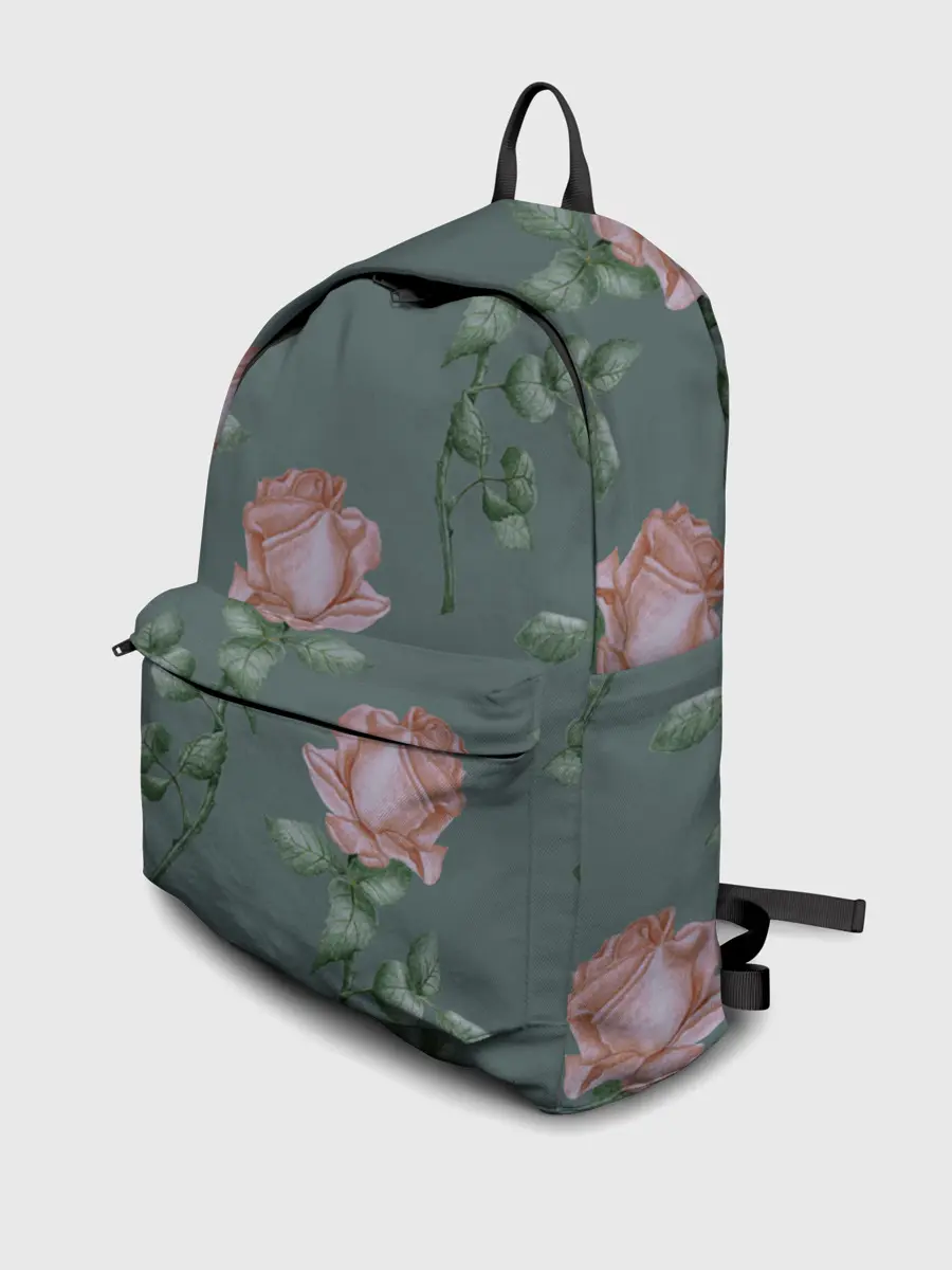 Рюкзак джинсовый / Красные розы на зеленом фоне