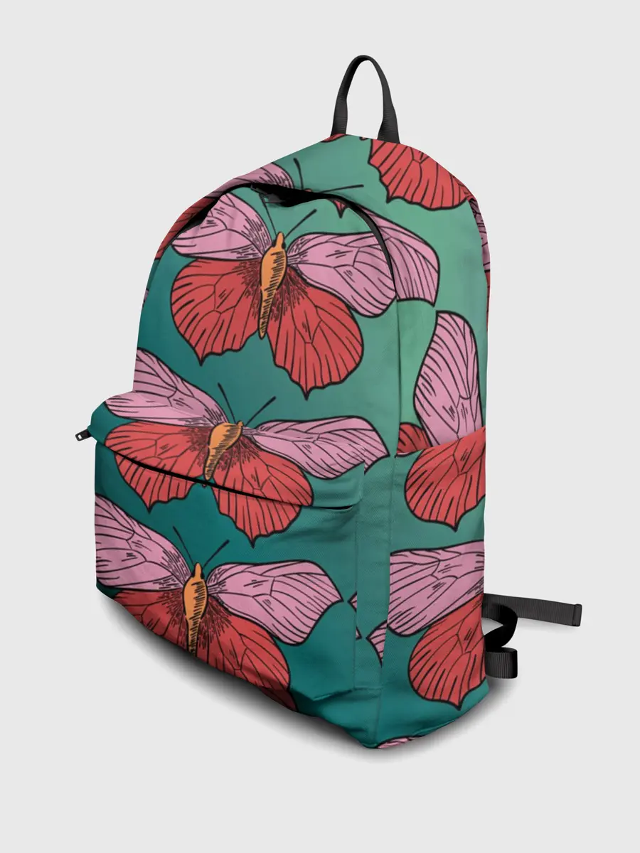 Рюкзак джинсовый / Зеленый принт с бабочками :)