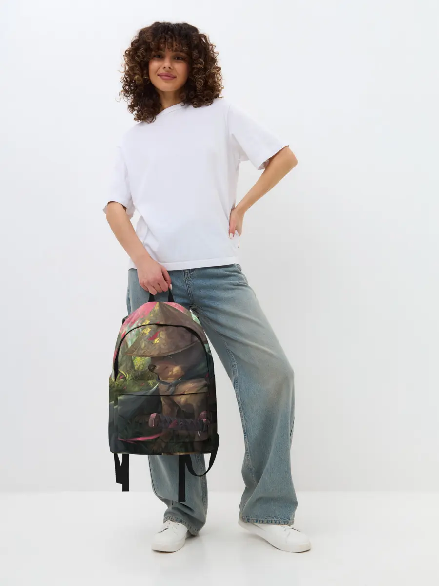 Рюкзак джинсовый / Собака Самурай плачет мем