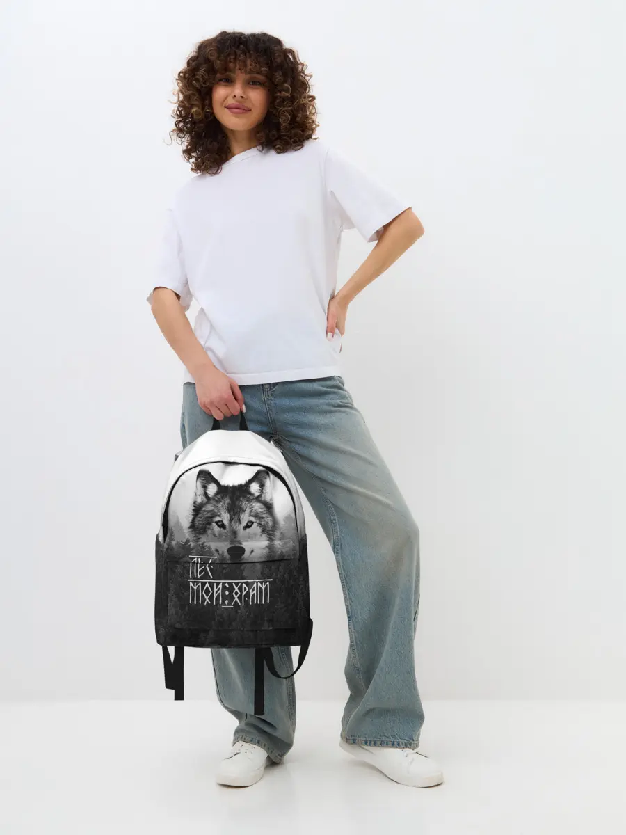 Рюкзак джинсовый / ЛЕС МОЙ ХРАМ / ВОЛК