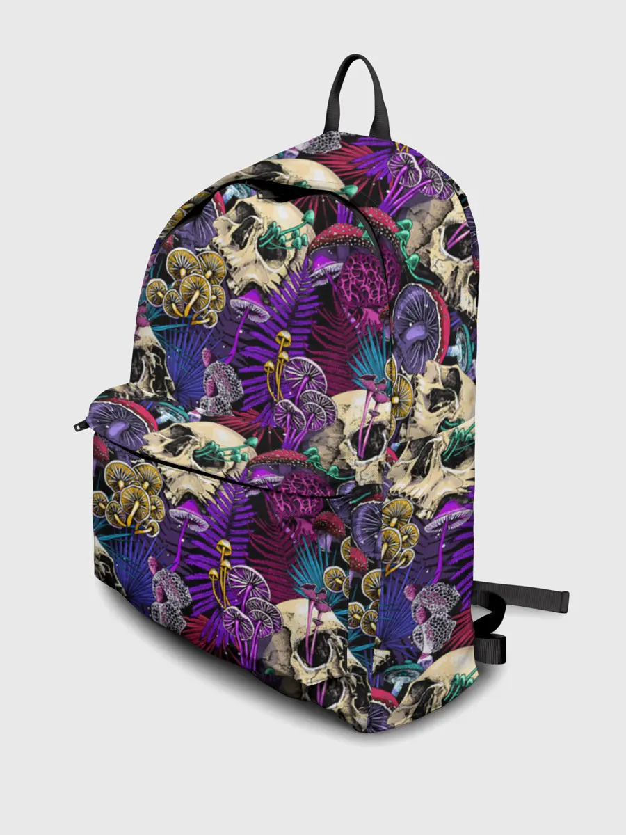 Рюкзак джинсовый / Психоделика - черепа и грибы