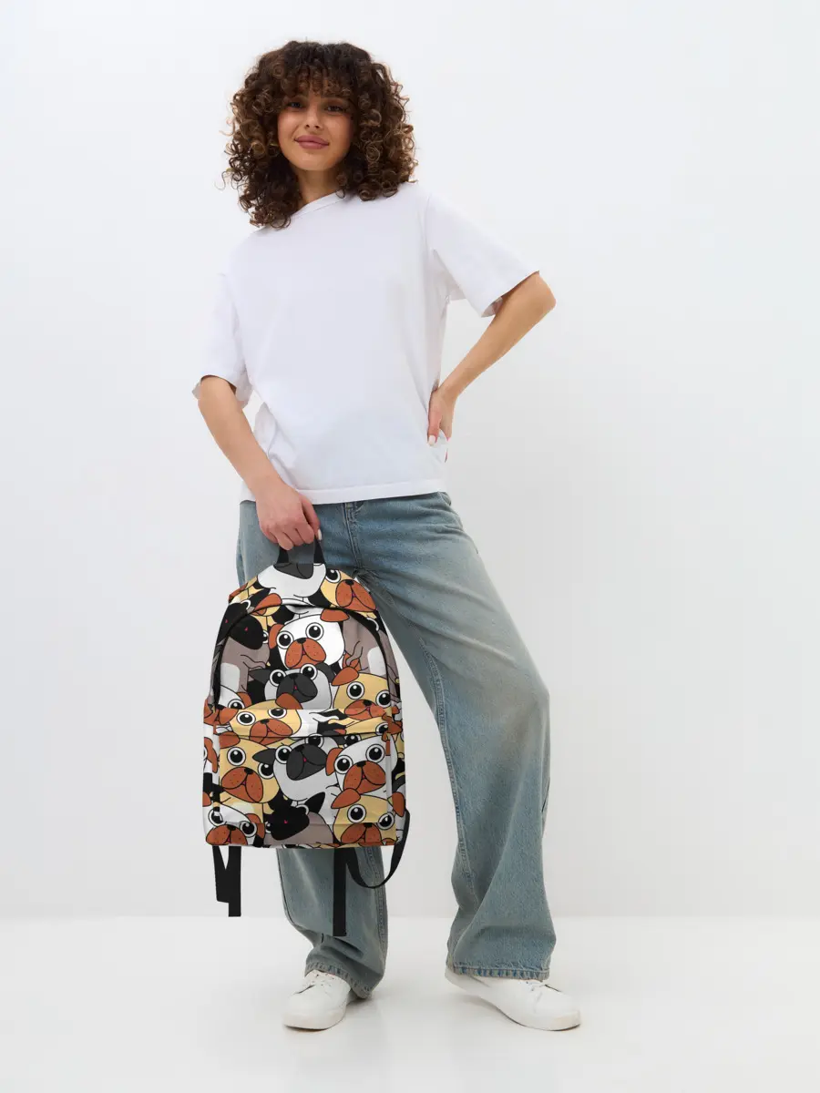 Рюкзак джинсовый / Собаки мопсы