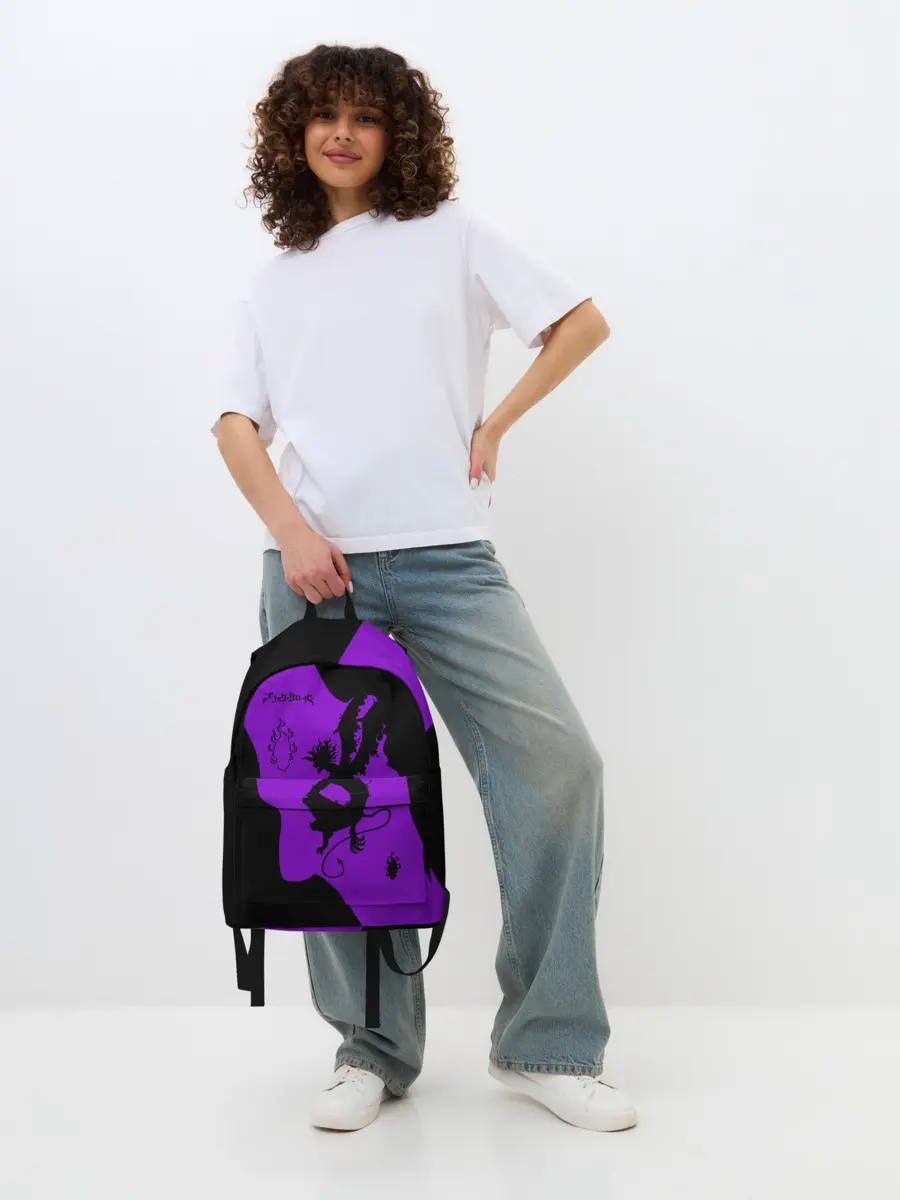Рюкзак джинсовый / Чёрный клевер демон в сиреневом