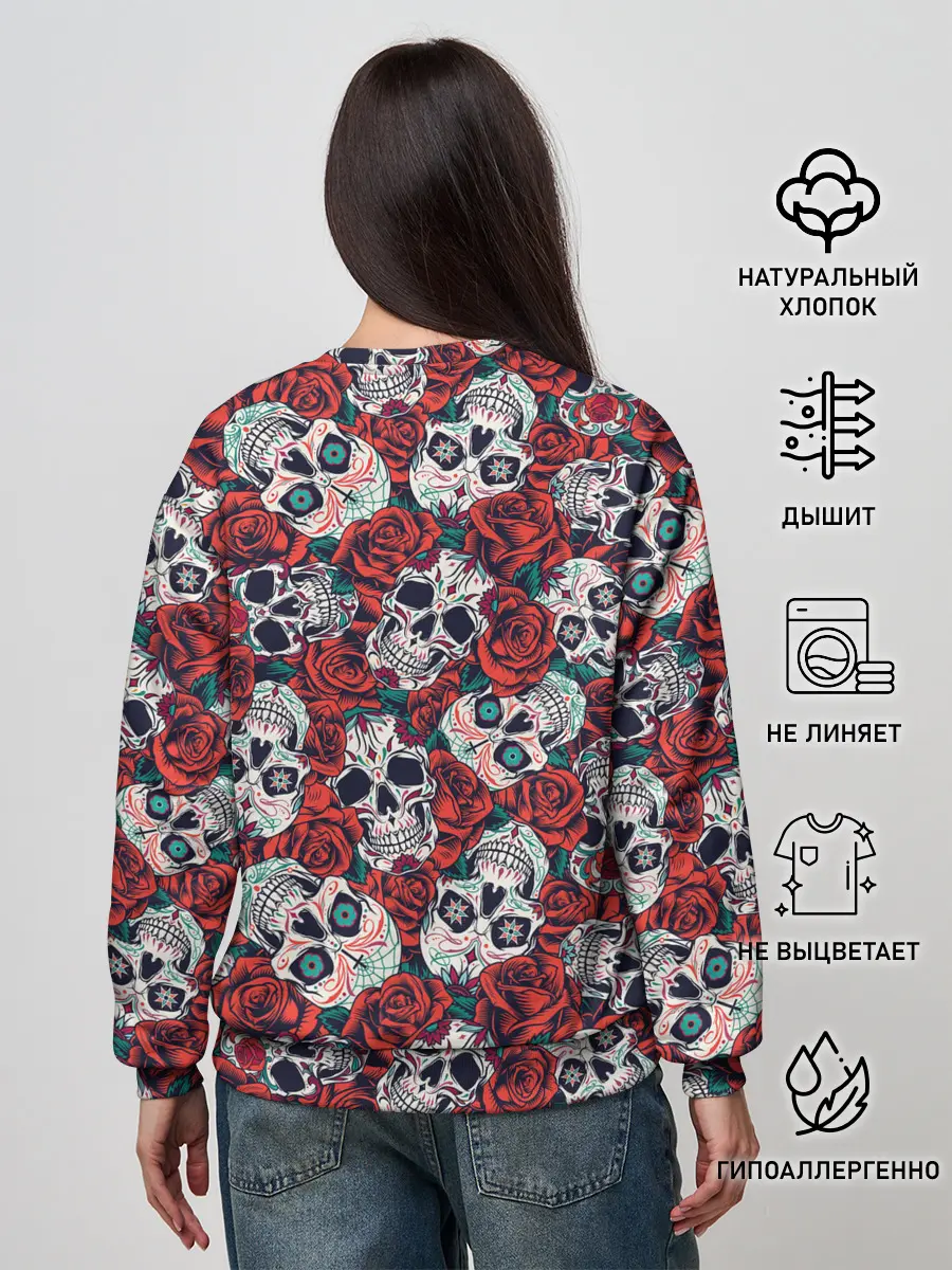 Женский свитшот / Тату черепа и розы